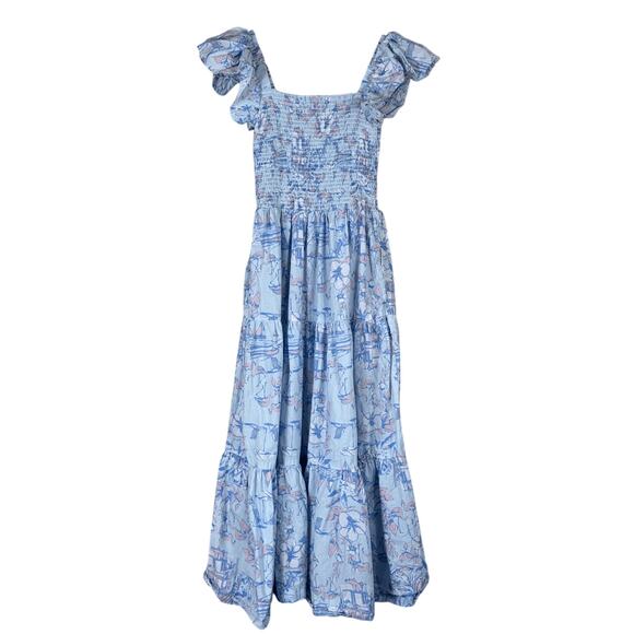 8 Oak Lane Maxi Dress Womens M Blue 100% Cotton Smocked Tiered Boho Cottagecore - Picture 1 of 4